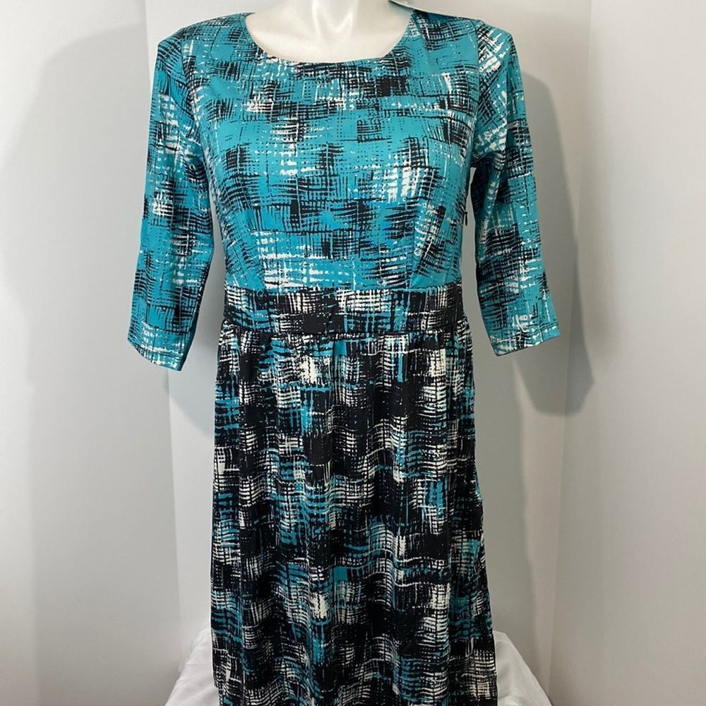 TRISTE DRESS LIGHT BLUE/BLACK/WHITE SIZE 1X - NEW